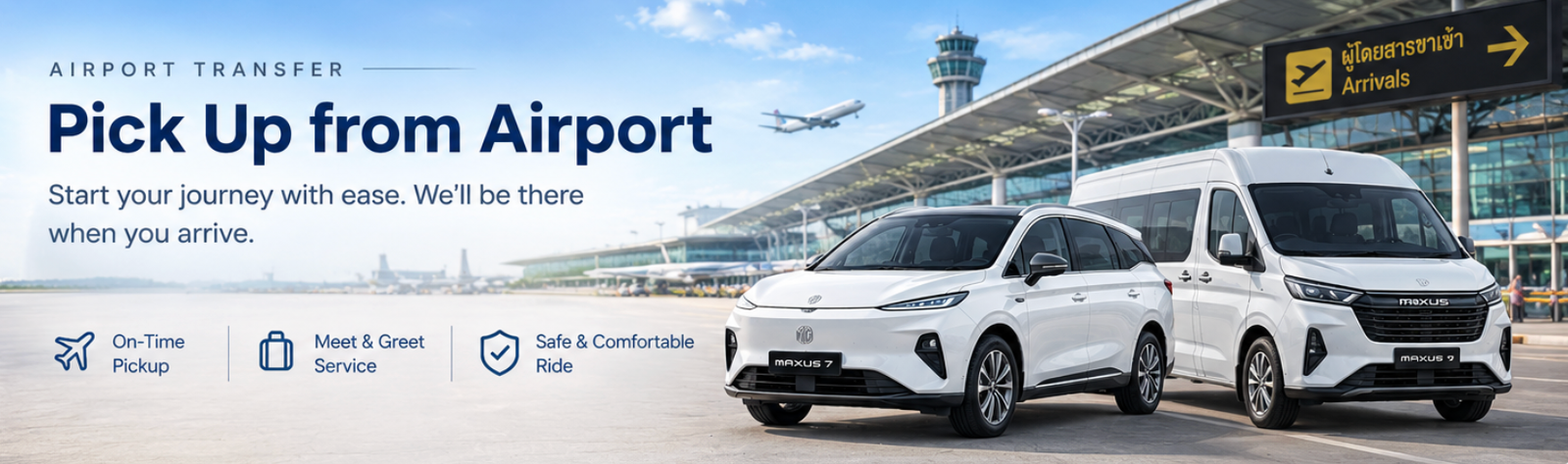 Airport pickup in Thailand with MG Maxus 7 and MG Maxus 9